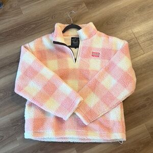 Cozy Checkered Half-Zip Sherpa Pullover - Pink/White